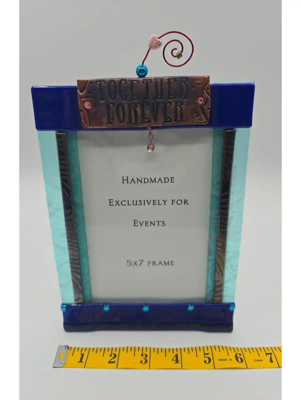 Handmade Fused Glass Together Forever Frame Signed Kaminski Wedding Anniversary